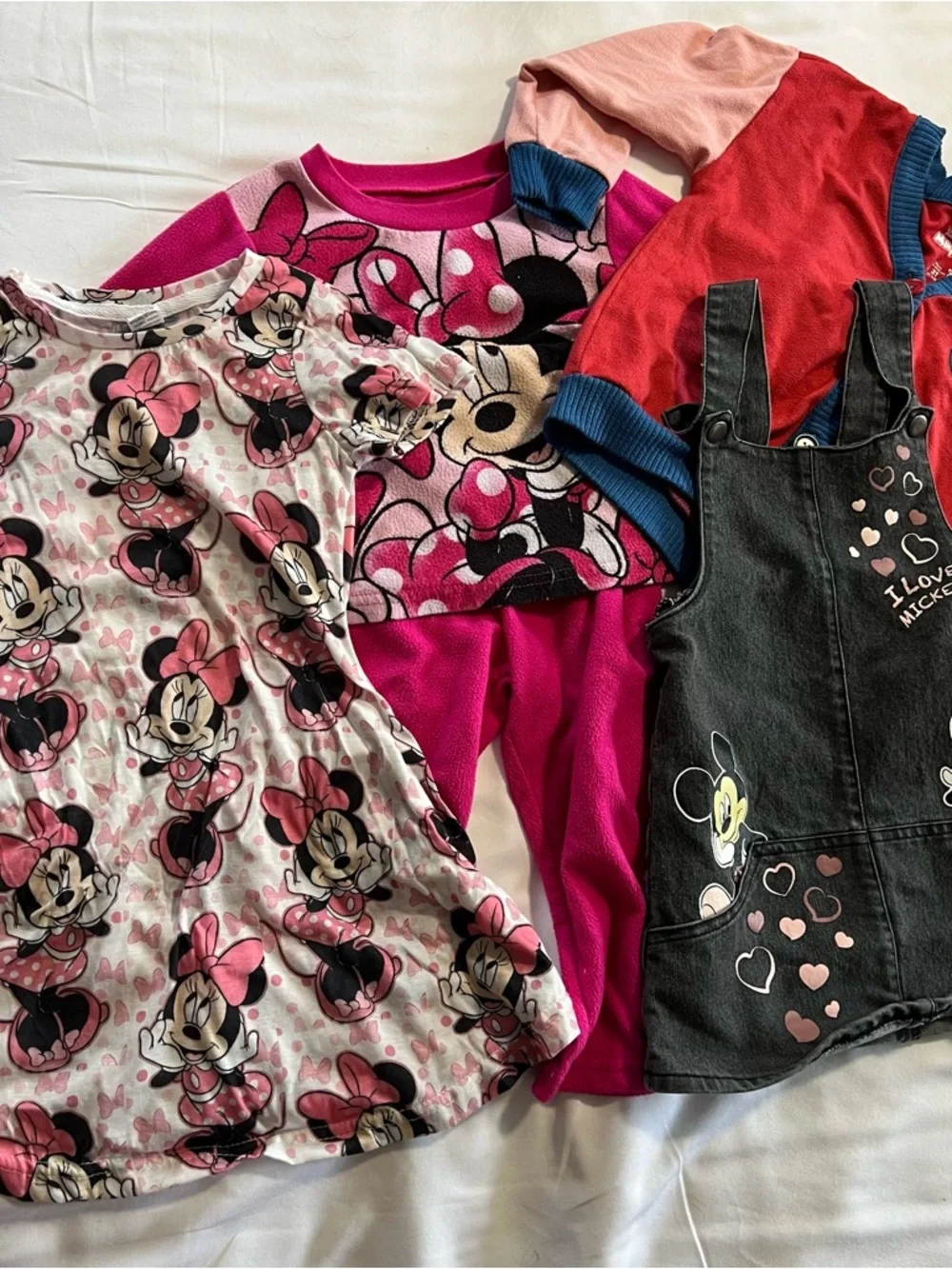 Disney Minnie Mouse 3T bundle cardigan jumper dress pajama set pink black white‎